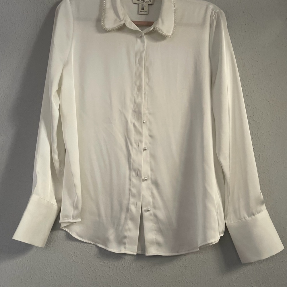 Rachel Zoe Pearl-Trimmed White Blouse